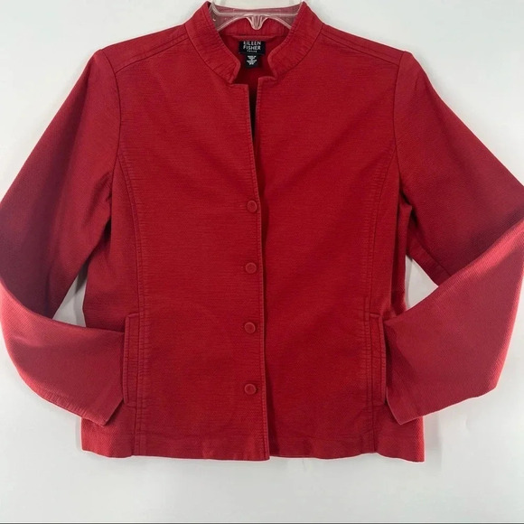 Eileen Fisher Notch Collar Waffle Textured Blazer Jacket Button Up Front Sz PS - Picture 1 of 10